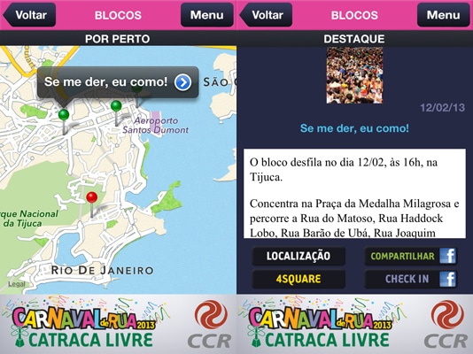 Páginas internas do App Blocos de Carnaval